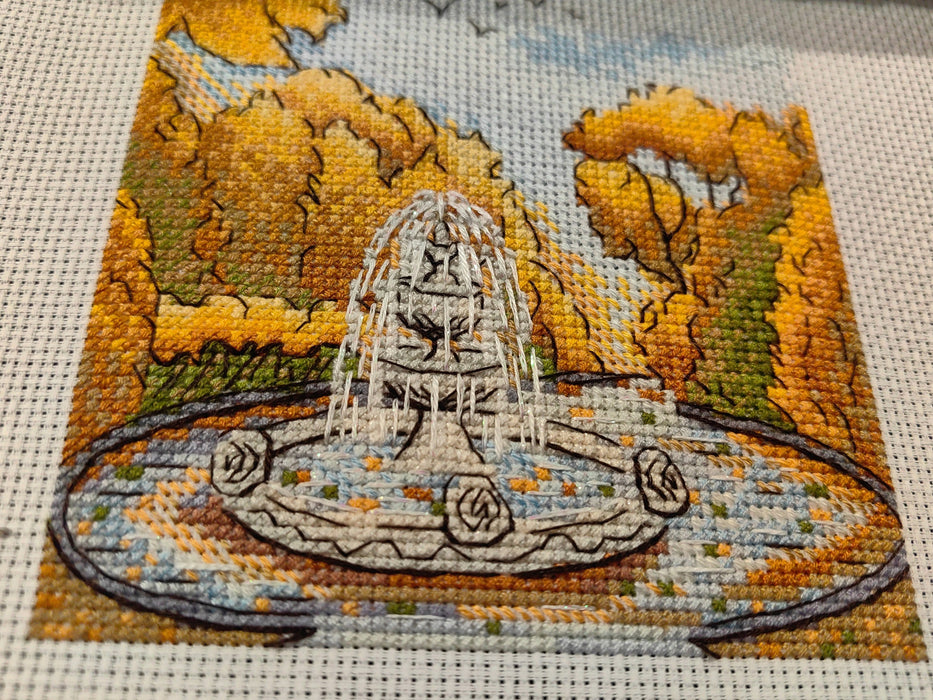 In the park by the fountain - PDF Cross Stitch Pattern