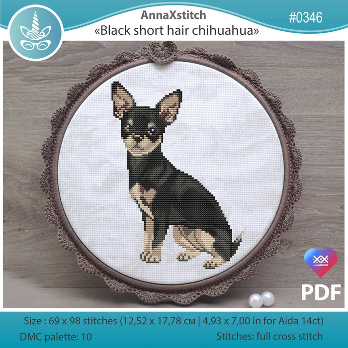 Black short hair chihuahua - PDF Cross Stitch Pattern