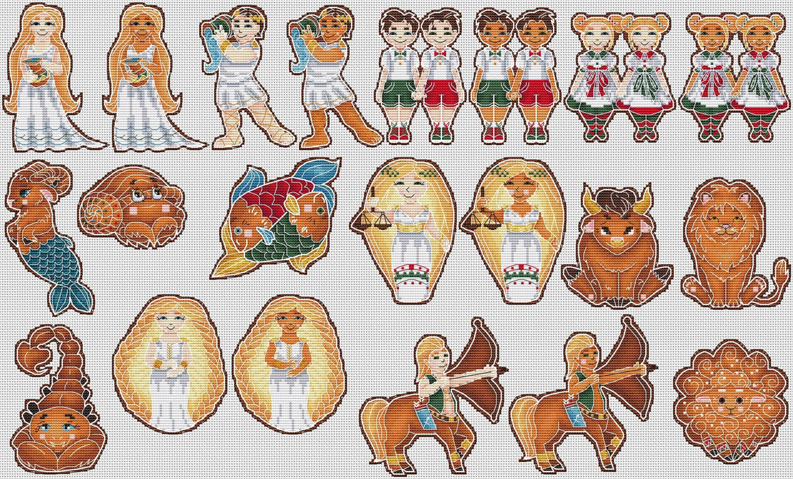 Zodiac signs gingerbreads - PDF Cross Stitch Pattern - Wizardi