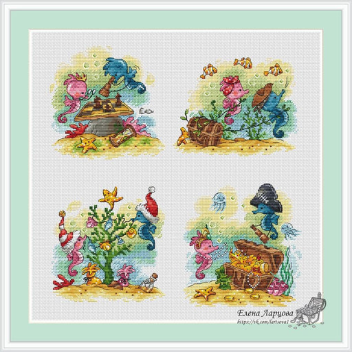 Seahorses - PDF Cross Stitch Pattern - Wizardi