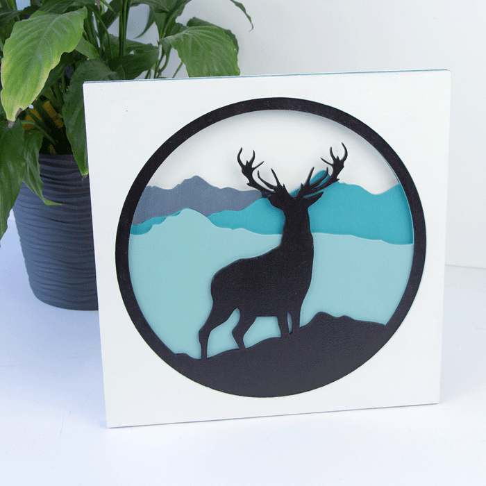 Rosa Talent Deer in the Mountains - 3D Painting Set. Primed Fiberboard. 6 Layers. 11.81*11.81 inches.