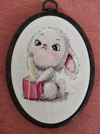 Bunny with a gift - PDF Cross Stitch Pattern - Wizardi