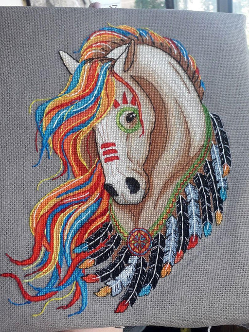 Amerindian Mustang" (golden) - PDF Counted Cross Stitch Pattern - Wizardi