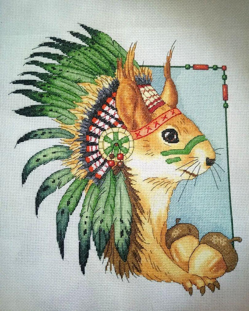 Amerindian Squirrel - PDF Counted Cross Stitch Pattern - Wizardi