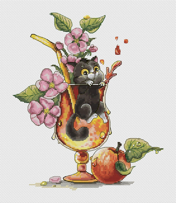 Apple Cat. Summer - PDF Cross Stitch Pattern - Wizardi