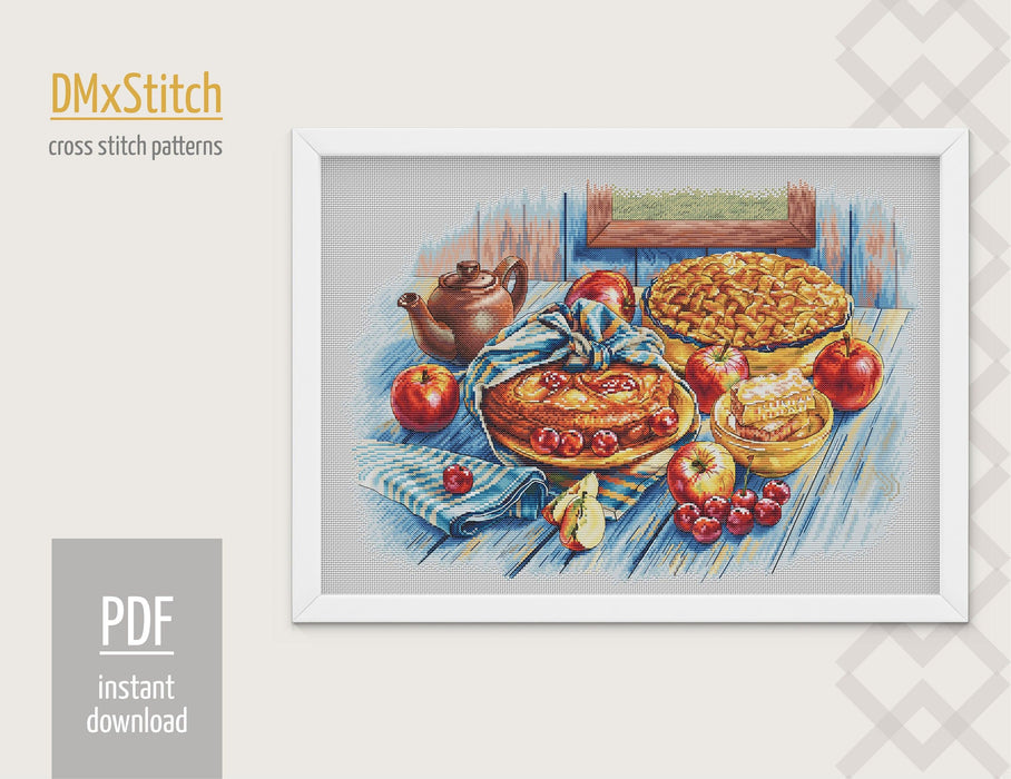 Apple pie Cross stitch pattern Kitchen Cross Stitch pdf Modern cross stitch pattern Food cross stitch Thanksgiving Counted cross stitch - Wizardi