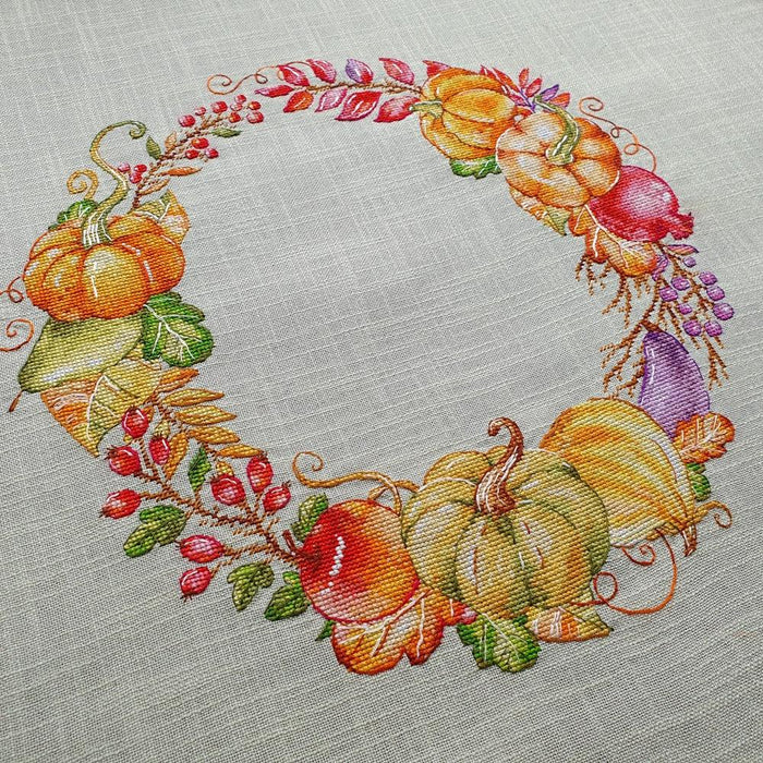 Autumn wreath Cross stitch pattern Fall Cross Stitch pdf Modern cross stitch pattern Pumpkin cross stitch Counted cross stitch Thanksgiving - Wizardi