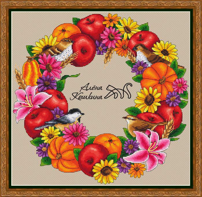 Autumn Wreath - PDF Cross Stitch Pattern - Wizardi