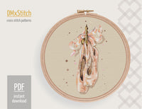 Ballet shoes Cross stitch pattern Dance Cross Stitch pdf Modern cross stitch pattern Cozy cross stitch Watercolor Counted cross stitch - Wizardi