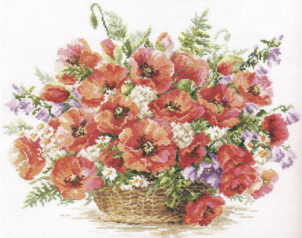 Basket of Poppies 2-28 Counted Cross-Stitch Kit - Wizardi