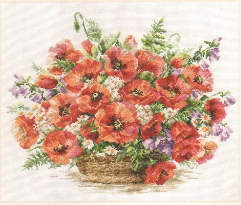 Basket of Poppies 2-28 Counted Cross-Stitch Kit - Wizardi