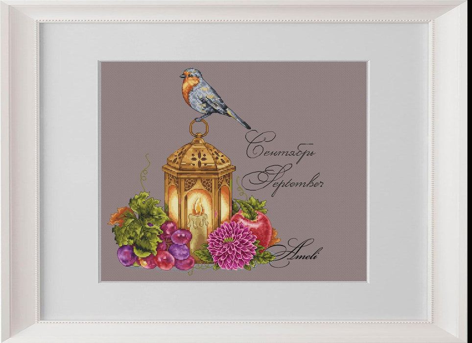 Bird with a Lamp. September. Calendar Series - PDF Cross Stitch Pattern - Wizardi