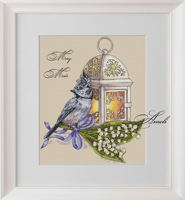 Bird with the Lamp. May. Calendar Series - PDF Cross Stitch Pattern - Wizardi