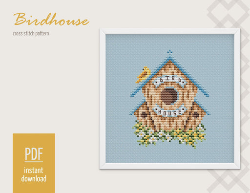 Birdhouse Cross stitch pattern, Spring Modern Cross Stitch Chart, Garden Cross stitch pattern PDF, Needlepoint Pattern, Embroidery design - Wizardi