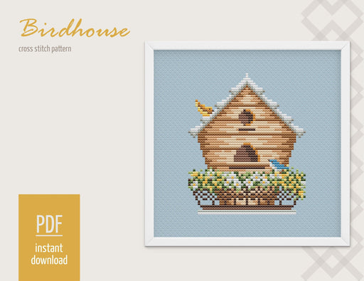 Birdhouse Cross stitch pattern, Spring Modern Cross Stitch Chart, Garden Cross stitch pattern PDF, Needlepoint Pattern, Embroidery design - Wizardi