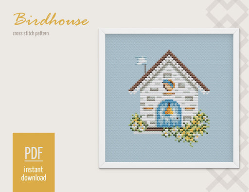 Birdhouse Cross stitch pattern, Spring Modern Cross Stitch Chart, Garden Cross stitch pattern PDF, Needlepoint Pattern, Embroidery design - Wizardi