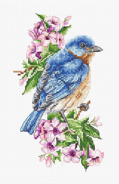 Blue bird on the branch B1198L Counted Cross-Stitch Kit - Wizardi