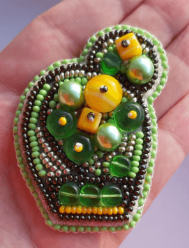 BP-187C Beadwork kit for creating brooch Crystal Art "Bright cactus" - Wizardi