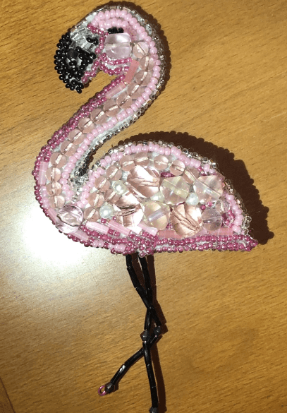 BP-216C Beadwork kit for creating brooch Crystal Art "Flamingo" - Wizardi