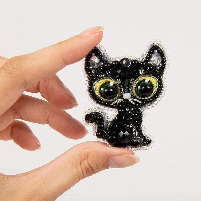 BP-330C Beadwork kit for creating brooch Crystal Art "Black cat" - Wizardi