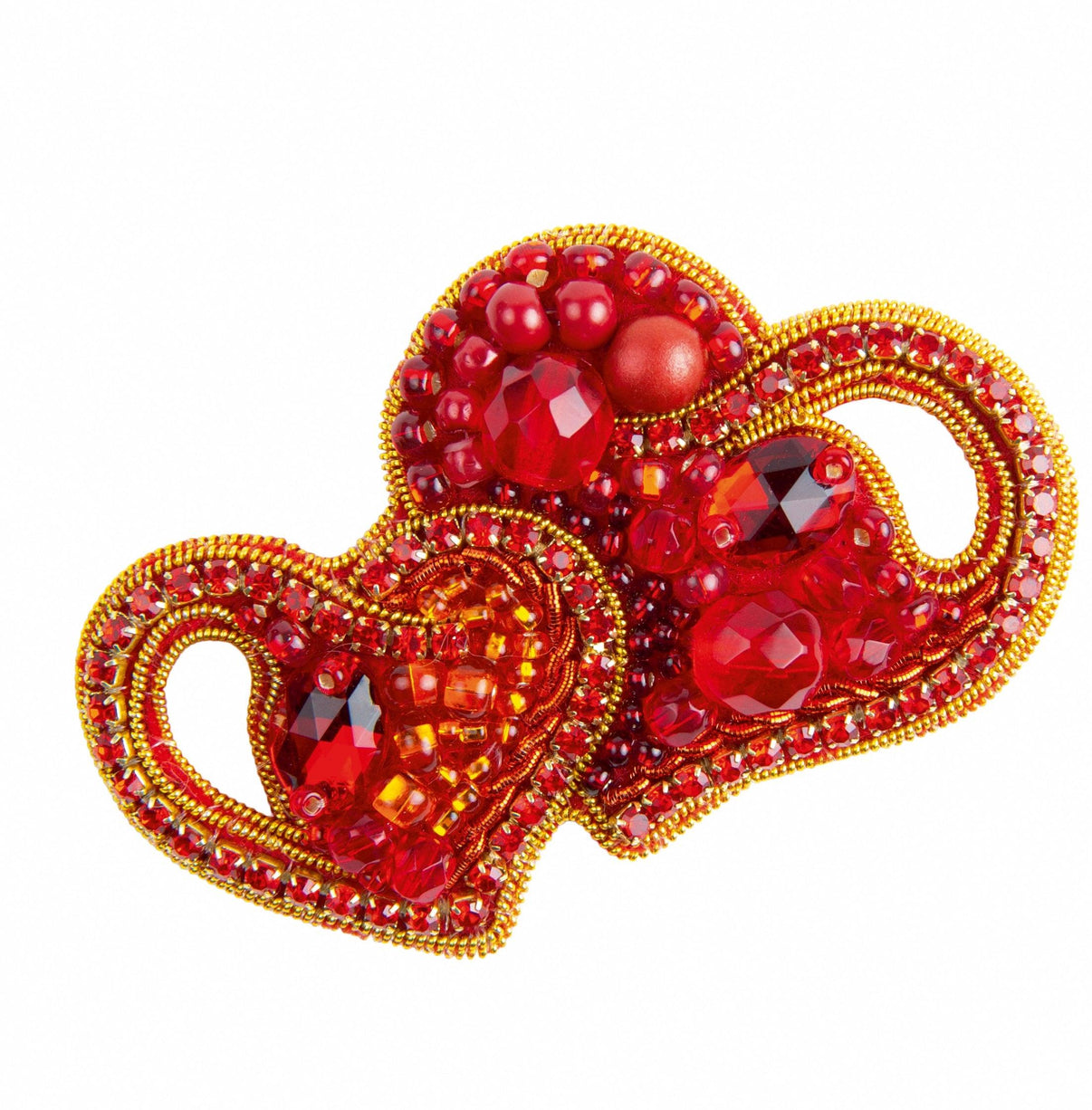 BP-342C Beadwork kit for creating brooch Crystal Art "Hearts" - Wizardi