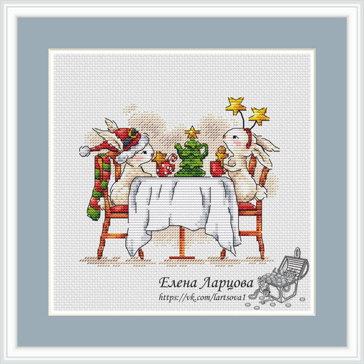 Bunny Tea Drinkers - PDF Cross Stitch Pattern - Wizardi