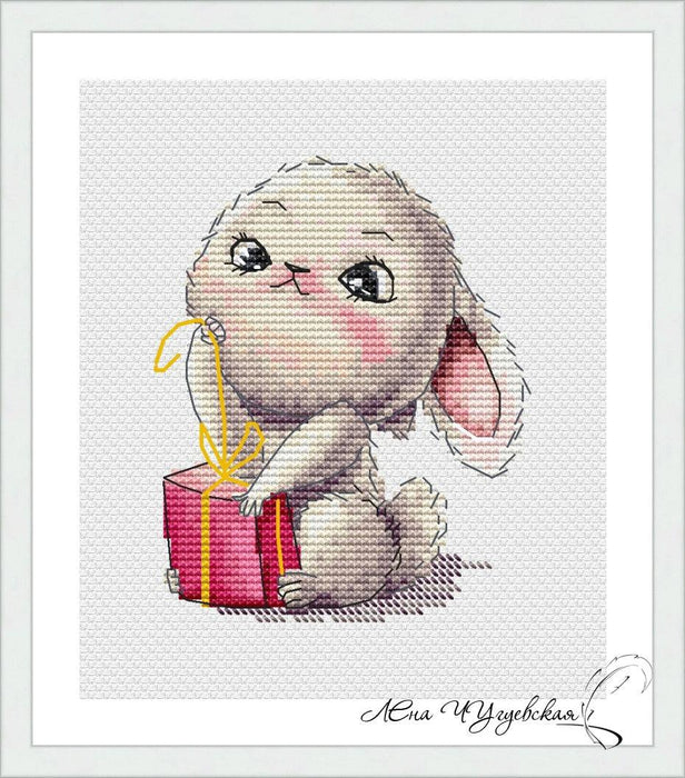 Bunny with a gift - PDF Cross Stitch Pattern - Wizardi