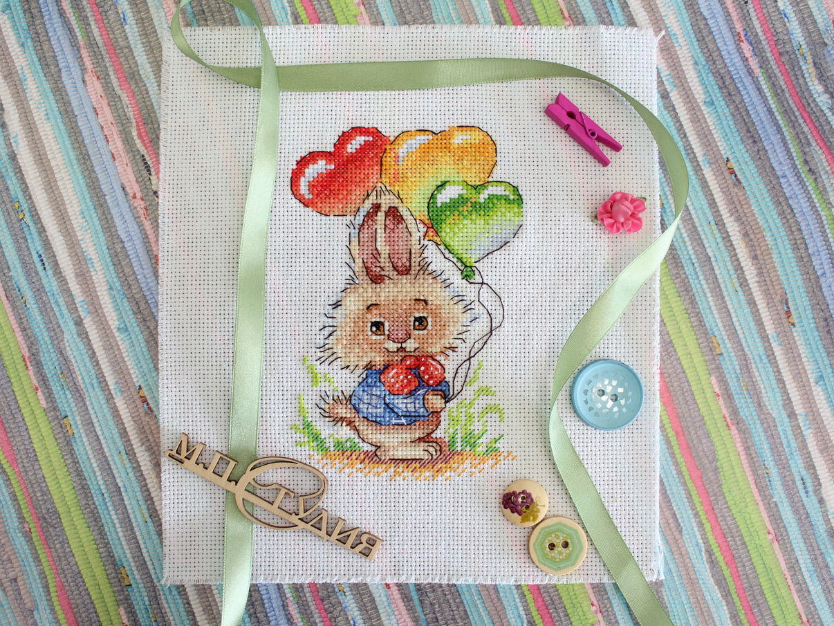 Bunny with Balloons SM-556 Counted Cross Stitch Kit - Wizardi