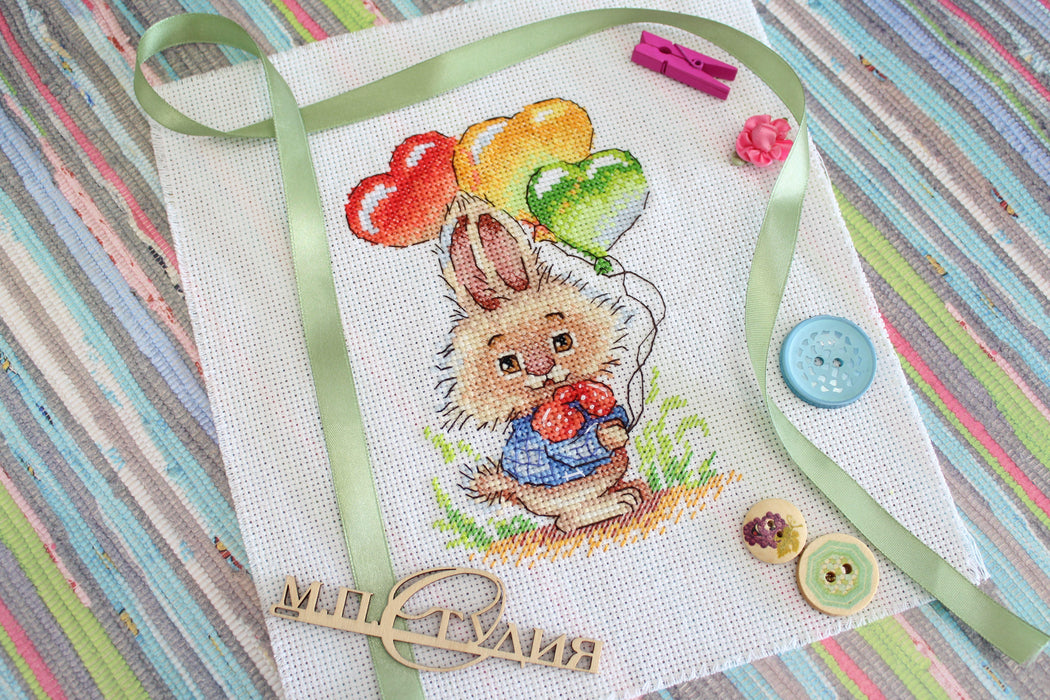 Bunny with Balloons SM-556 Counted Cross Stitch Kit - Wizardi