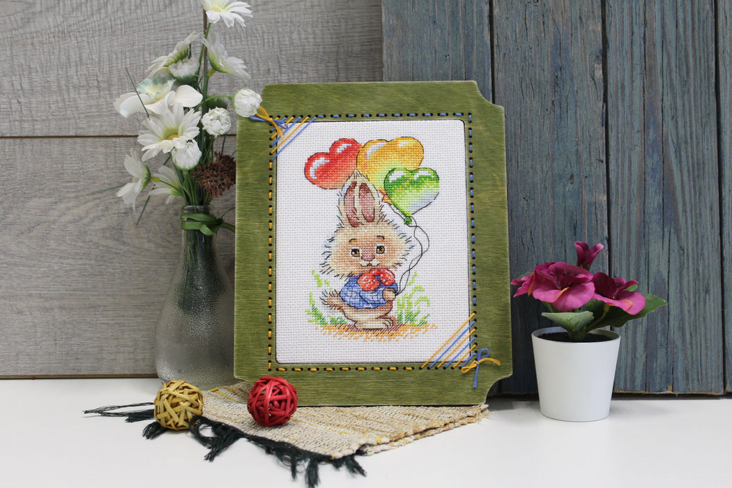 Bunny with Balloons SM-556 Counted Cross Stitch Kit - Wizardi