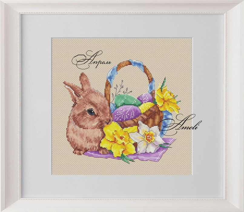 Bunny with Easter Eggs. April. Calendar Series - PDF Cross Stitch Pattern - Wizardi