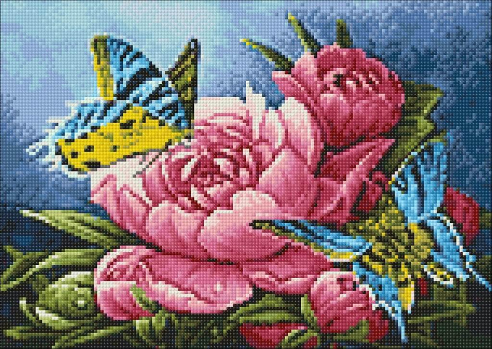 Butterflies and Peonies WD2493 14.9 x 10.6 inches Wizardi Diamond Painting Kit - Wizardi