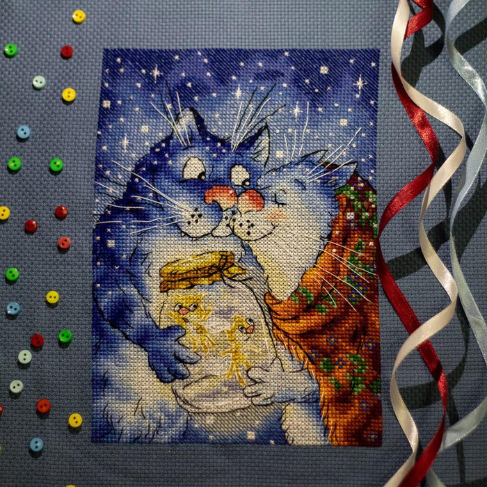 Cat Love. Blue Cat - PDF Cross Stitch Pattern - Wizardi