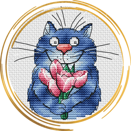 Cat with Flowers - PDF Cross Stitch Pattern - Wizardi