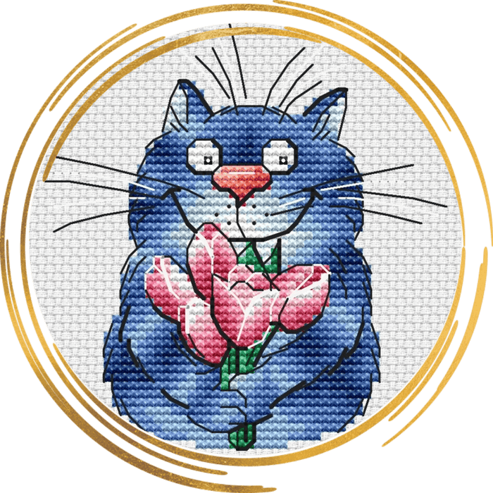 Cat with Flowers - PDF Cross Stitch Pattern - Wizardi