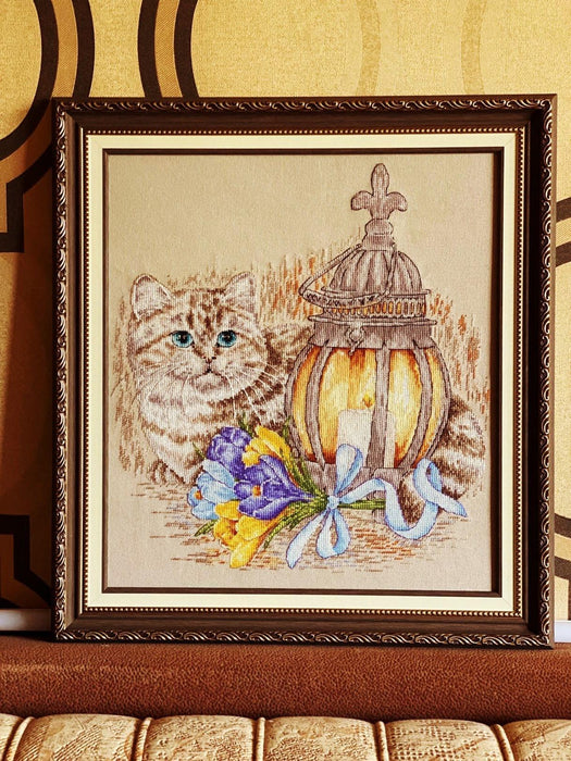 Cat with the Lantern. March. Calendar Series - PDF Cross Stitch Pattern - Wizardi