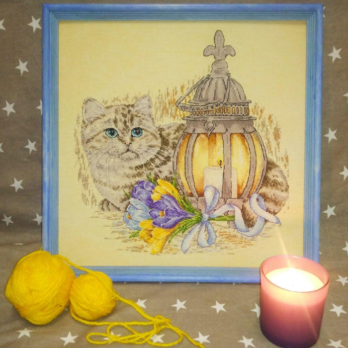 Cat with the Lantern. March. Calendar Series - PDF Cross Stitch Pattern - Wizardi