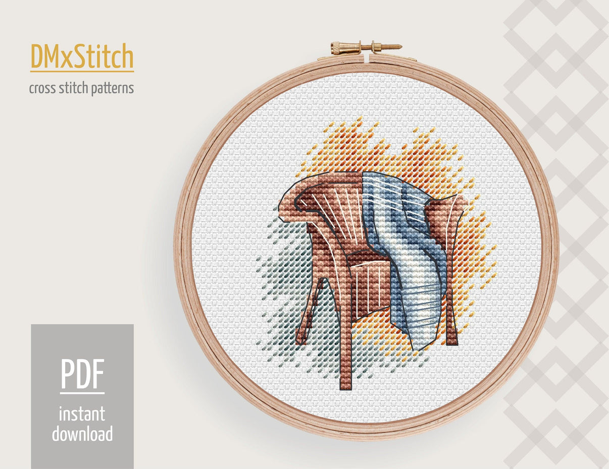 Chair Cross stitch pattern Fall Cross Stitch pdf Autumn cross stitch pattern Cozy cross stitch Modern Counted cross stitch Farm cross stitch - Wizardi