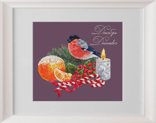 Christmas Bullfinch. December. Calendar Series - PDF Cross Stitch Pattern - Wizardi