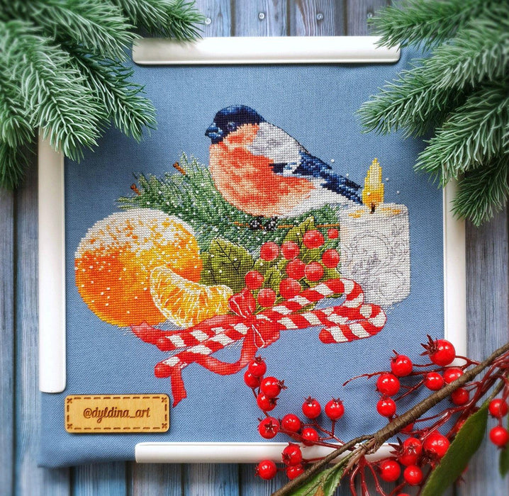 Christmas Bullfinch. December. Calendar Series - PDF Cross Stitch Pattern - Wizardi