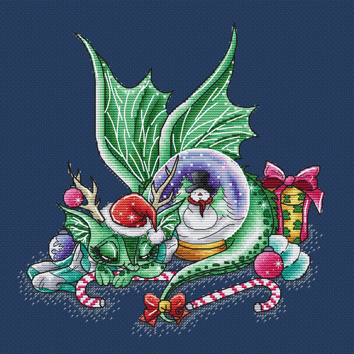 Christmas Dragon - PDF Cross Stitch Pattern - Wizardi