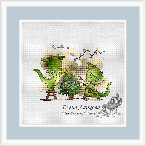 Christmas Dragons. Garland - PDF Cross Stitch Pattern - Wizardi