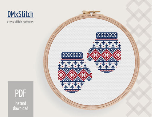 Christmas ornament Cross stitch pattern Folk Cross Stitch pdf Mittens Modern cross stitch pattern Scandi cross stitch Count cross stitch - Wizardi