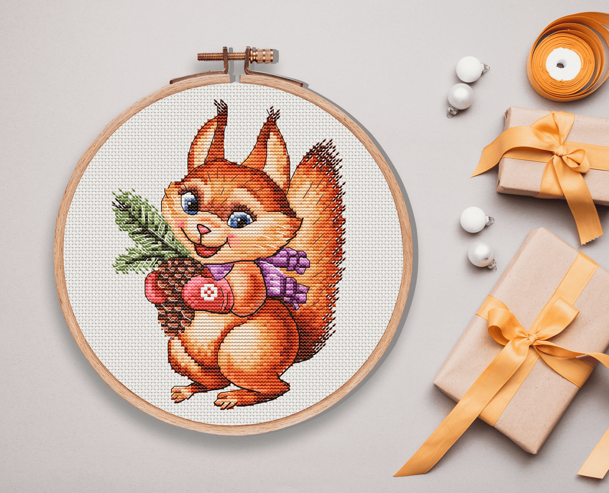 Christmas Squirrel. Little Animal - PDF Cross Stitch Pattern - Wizardi