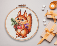 Christmas Squirrel. Little Animal - PDF Cross Stitch Pattern - Wizardi