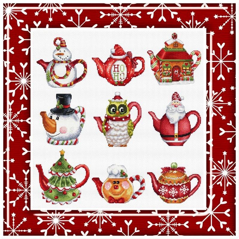 Christmas teapots - PDF Cross Stitch Pattern - Wizardi