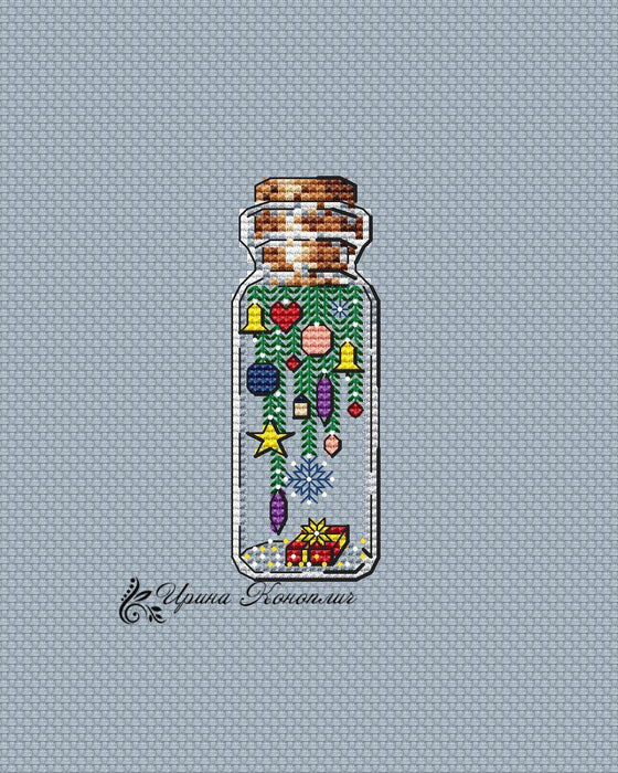 Christmas Toys Bottle on Plastic Canvas - Kitten PDF Counted Cross Stitch Pattern - Wizardi