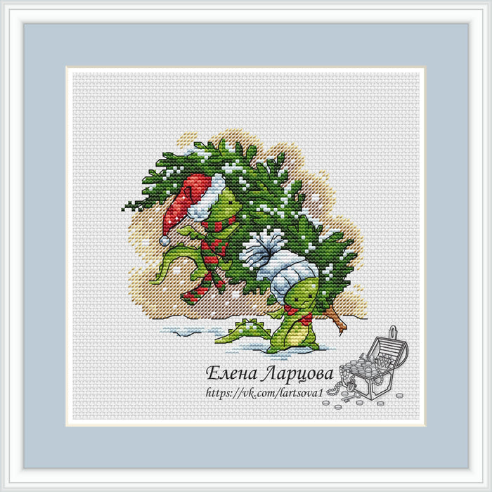 Christmas Tree with Dragons. PDF Cross Stitch Pattern - Wizardi