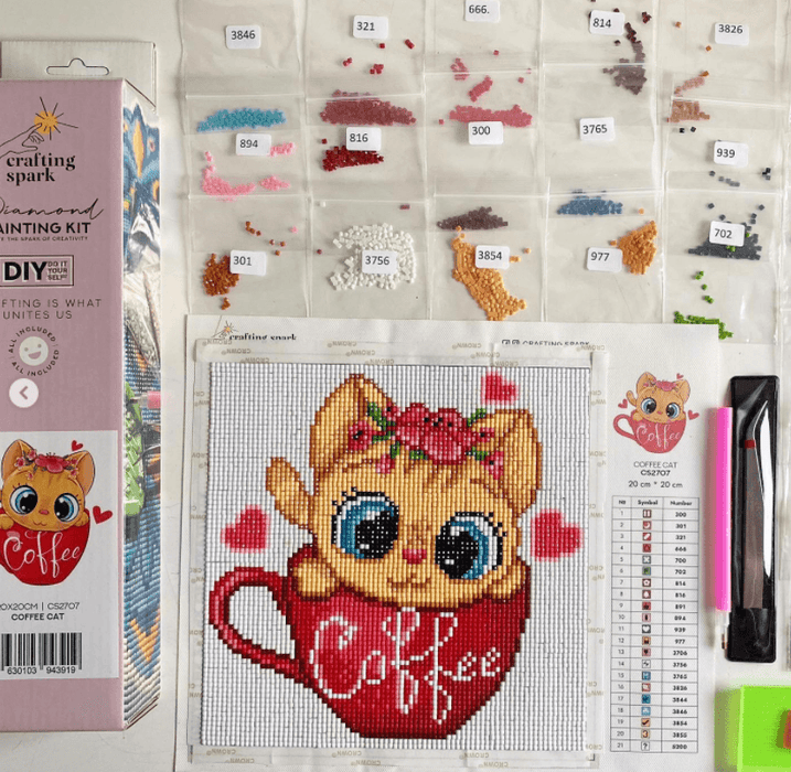 Coffee Cat CS2707 7.9 x 7.9 inches Crafting Spark Diamond Painting Kit - Wizardi