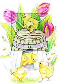 Complete counted cross stitch kit - greetings card "Easter chickens" 6265 - Wizardi